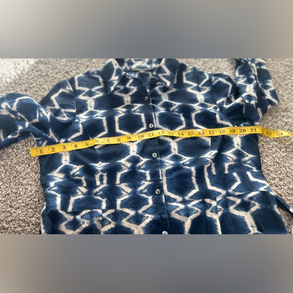 Lafayette 148 Tunic Top Geometric Batik Print Button Front Size 14 Belted - Picture 6 of 11